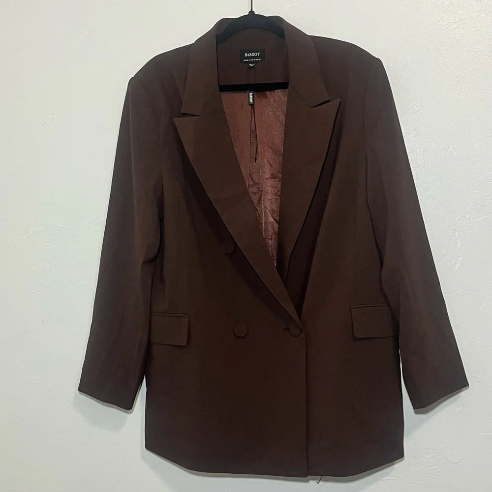 Bardot Oversized Double Breasted Blazer NWOT Chocolate Brown Medium - Picture 3 of 12